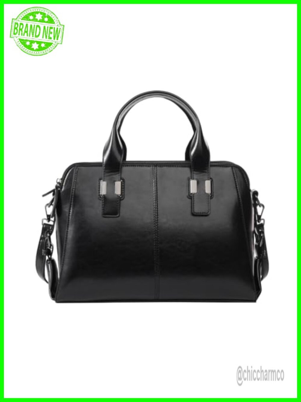 PU Leather Satchel Tote Bag with 3 Zipper Compartments and Crossbody Strap